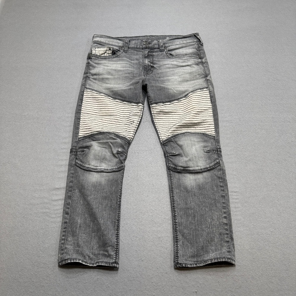 True Religion Geno Jeans Men's 36 Gray Relaxed Slim Ribbed Denim Black Label